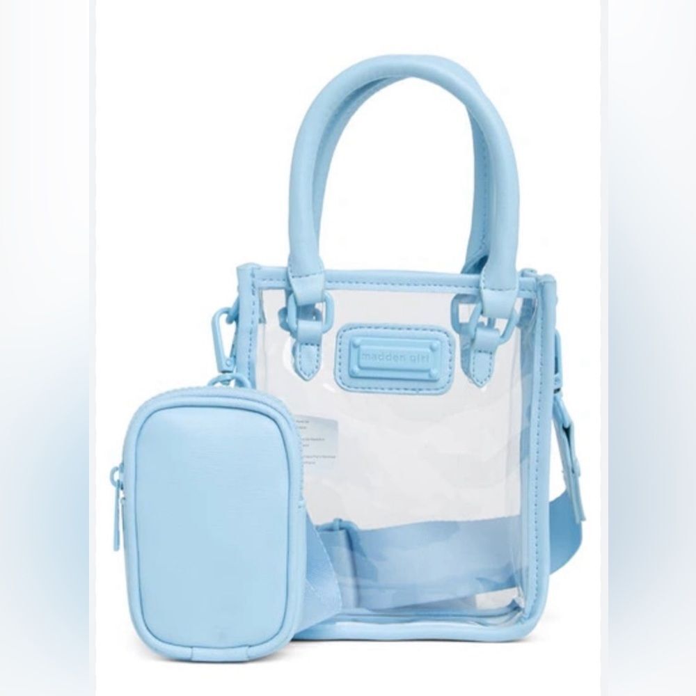 madden girl clear vinyl pastel blue trim convertible 3-in-1 crossbody bag. NWT.